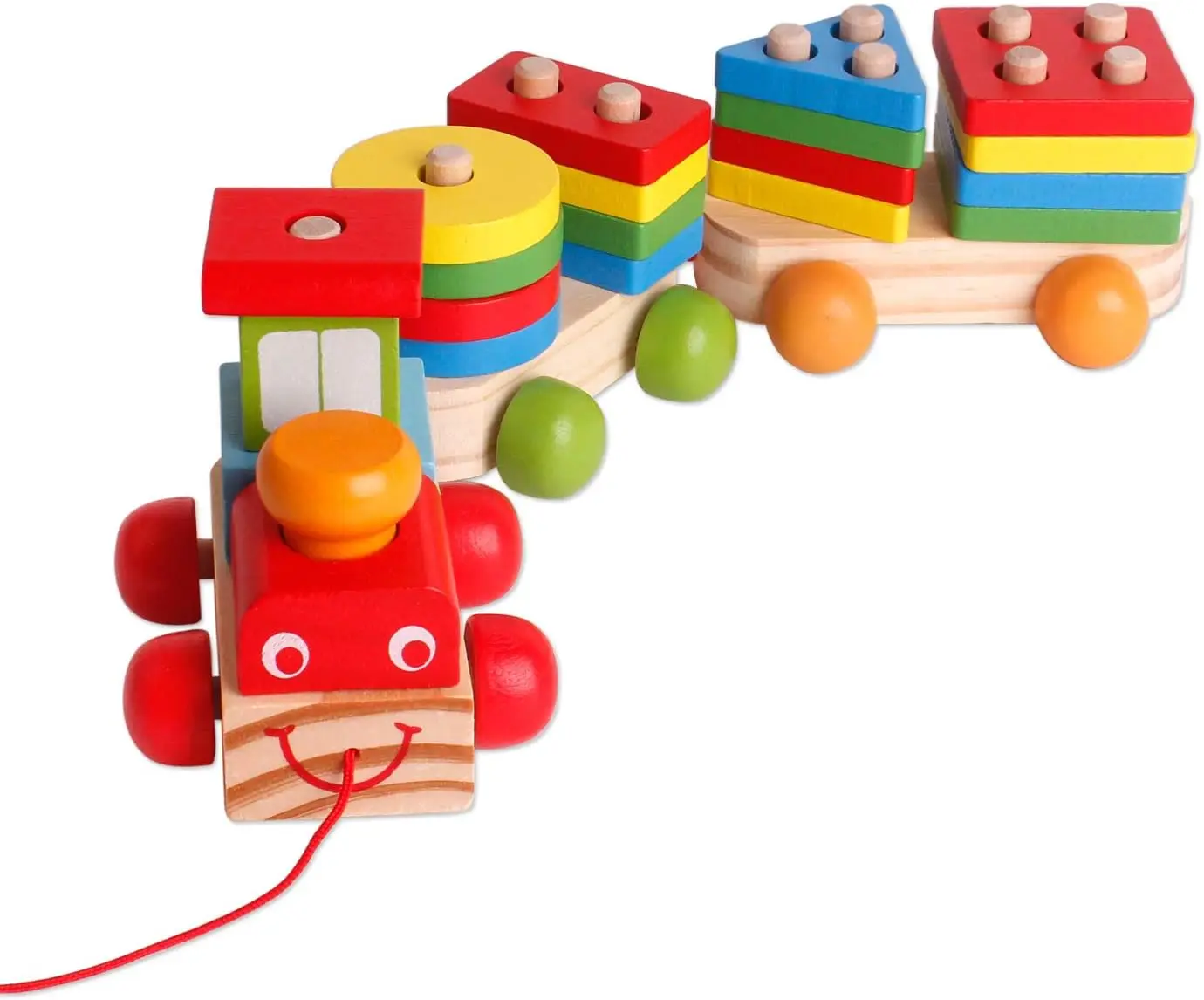 Tren de bloques de construcción de madera para niños, clasificador de formas de juguete y juego de apilamiento para niños pequeños, beneficio Montessori, preescolar intelectual