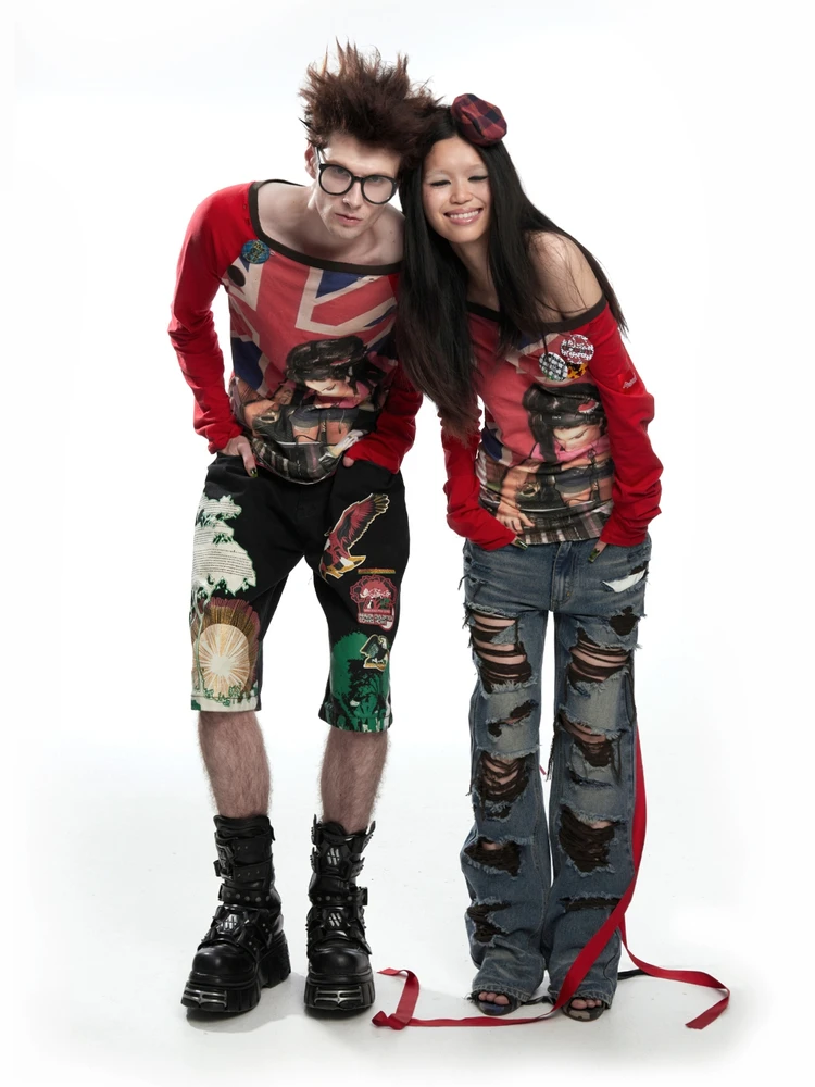 

Fruitanari 2025 Amy Winehouse DJ с принтом, асимметричный галстук-бабочка, длинная све, облегающая футболка, повседневная футболка из чистого хлопка, Su...