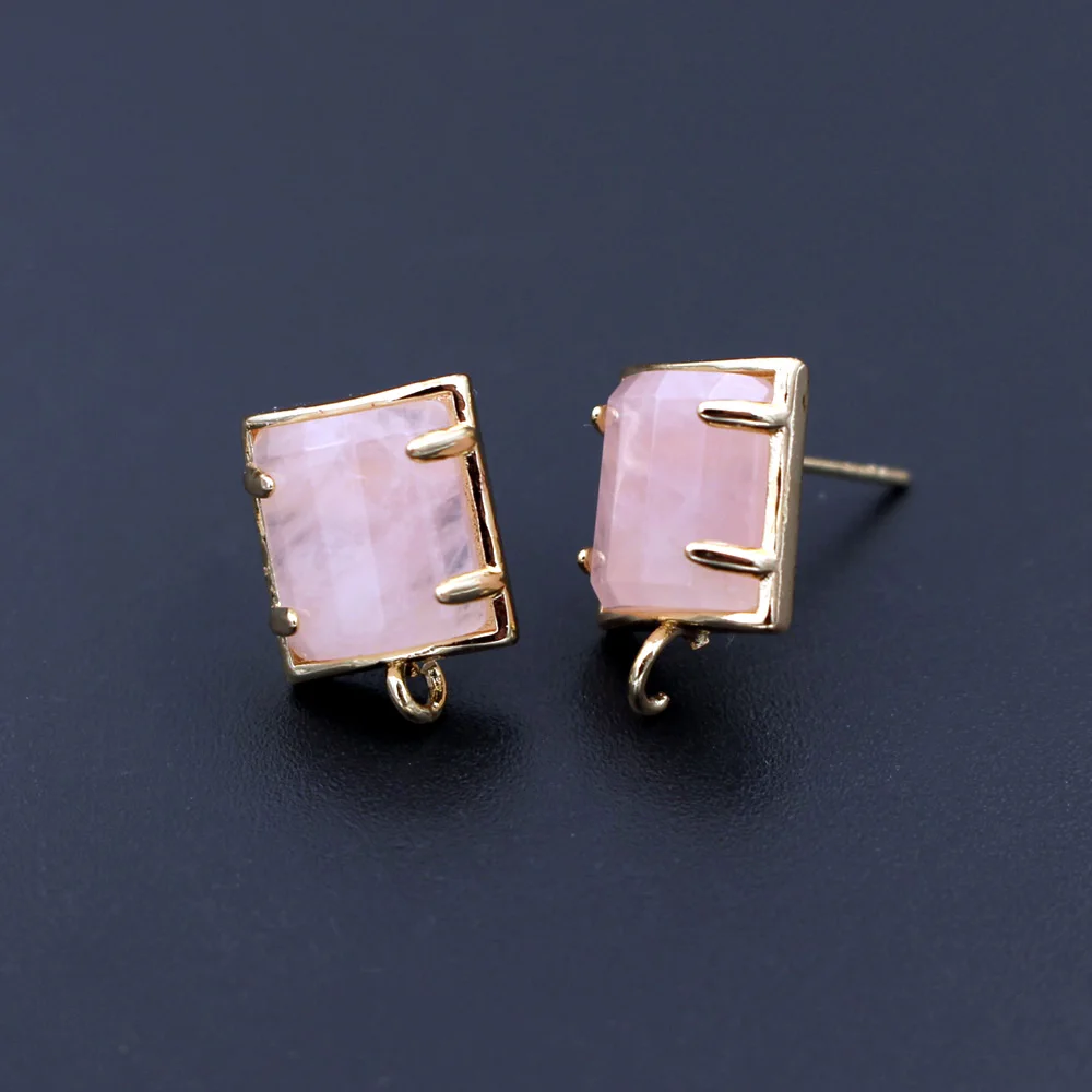 6pair Colored Rectangle Stone Ear Posts Studs White Quartz Black Blue Stone Earring with Open Loops Connectors DIY Jewelry