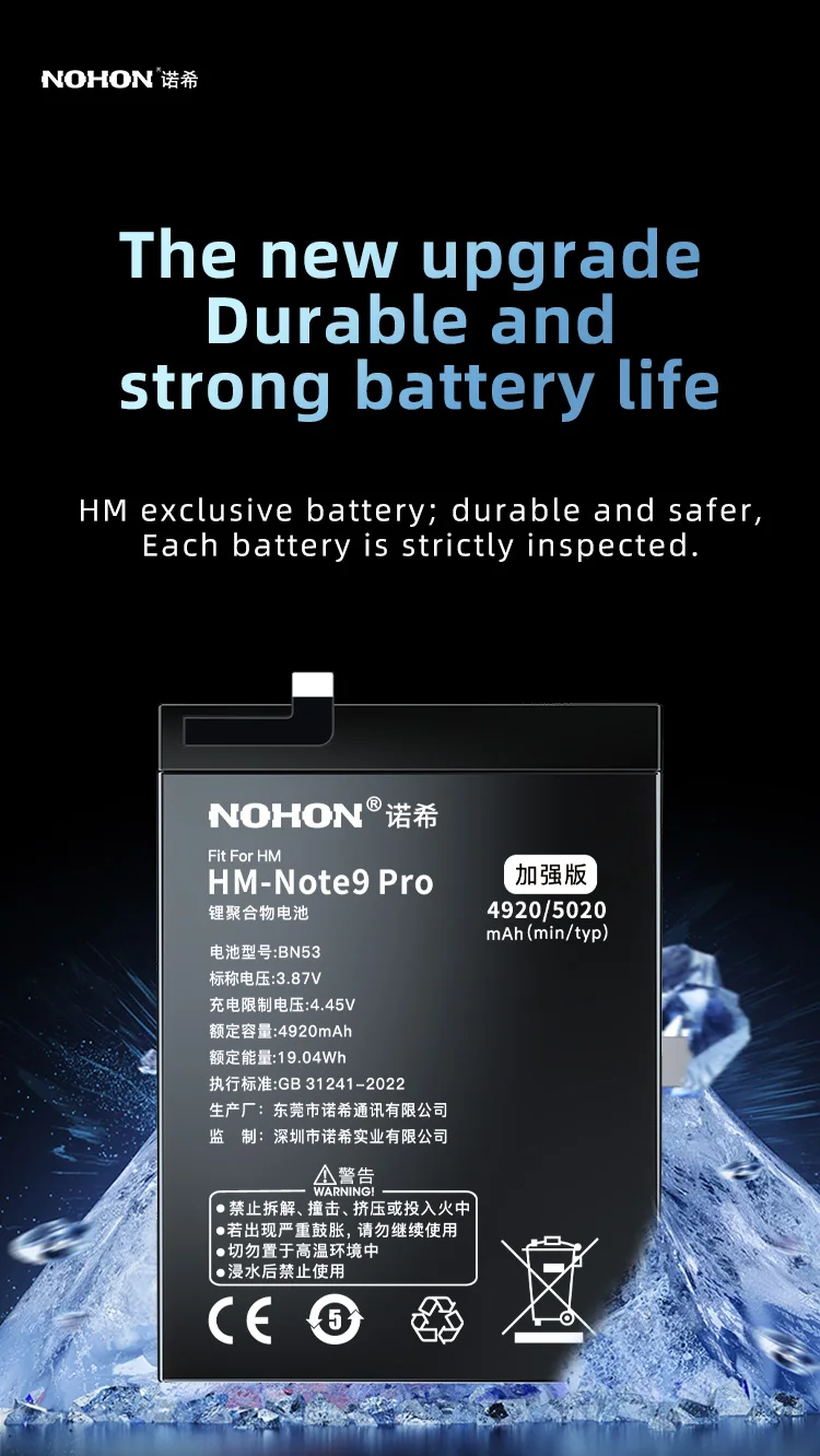 NOHOH Mobile Phone Battery BN4A BN62 BN53 BM57 BP4K BM4U BM5G For RedMi Note 7 9 10 12 Repleacement Mobile phone Batteries