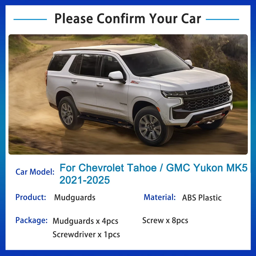 4pcs Parafanghi Per Chevrolet Tahoe GMC Yukon 2021 2022 2023 2024 2025 Anteriore Posteriore Paraspruzzi Paraspruzzi Parafanghi Accessori Auto
