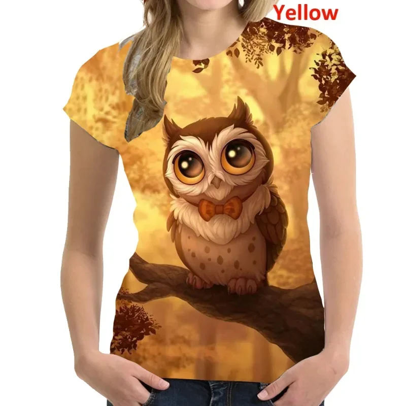 Fashion Women Clothing New Owl 3D Print T-shirt Street Casual Unisex Oversized T Shirt Harajuku Street Round Neck Short Sleeve