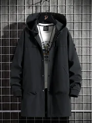 Spring Autumn Long Trench Coat Men Fashion Hooded Windbreaker Black Overcoat Casual Jackets Big Size 6XL 7XL 8XL 9XL