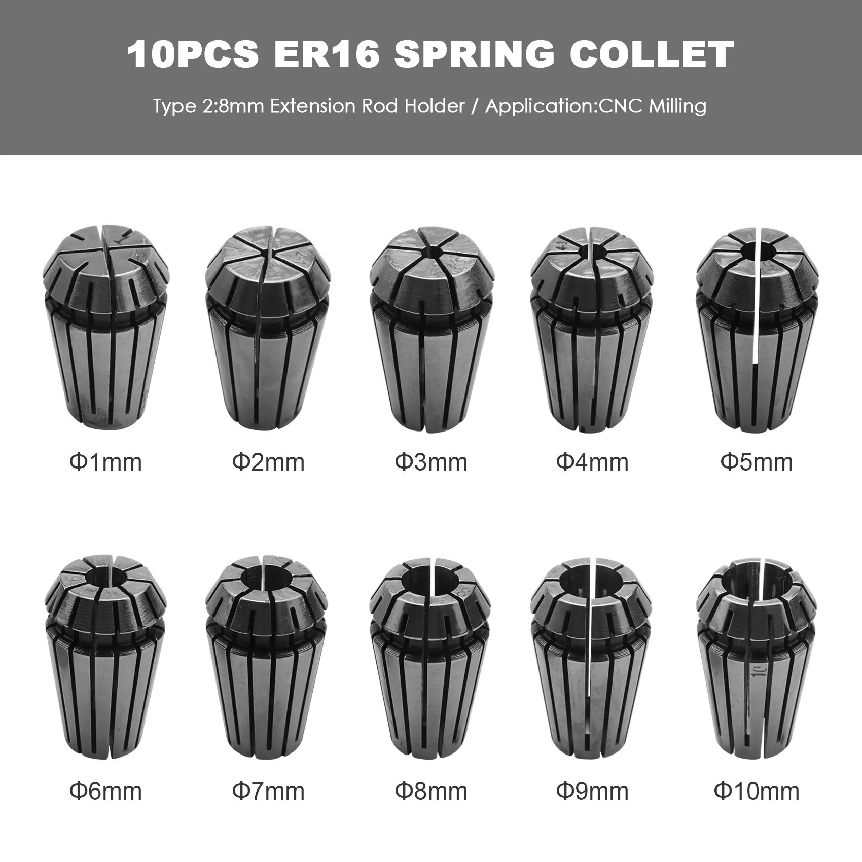 ABGH-10Pcs Er16 Spring Collet + Motor Shaft 8Mm Extension Rod Holder Cnc Milling Lathe Tool Engraving Machine