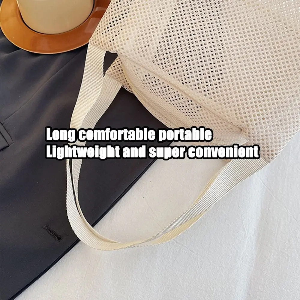 

Casual Mesh Tote Beach Bag with Handle Large Capacity Toiltery Makeup Bag Zipper Solid Color Cosmetic Zipper Pouch Gym