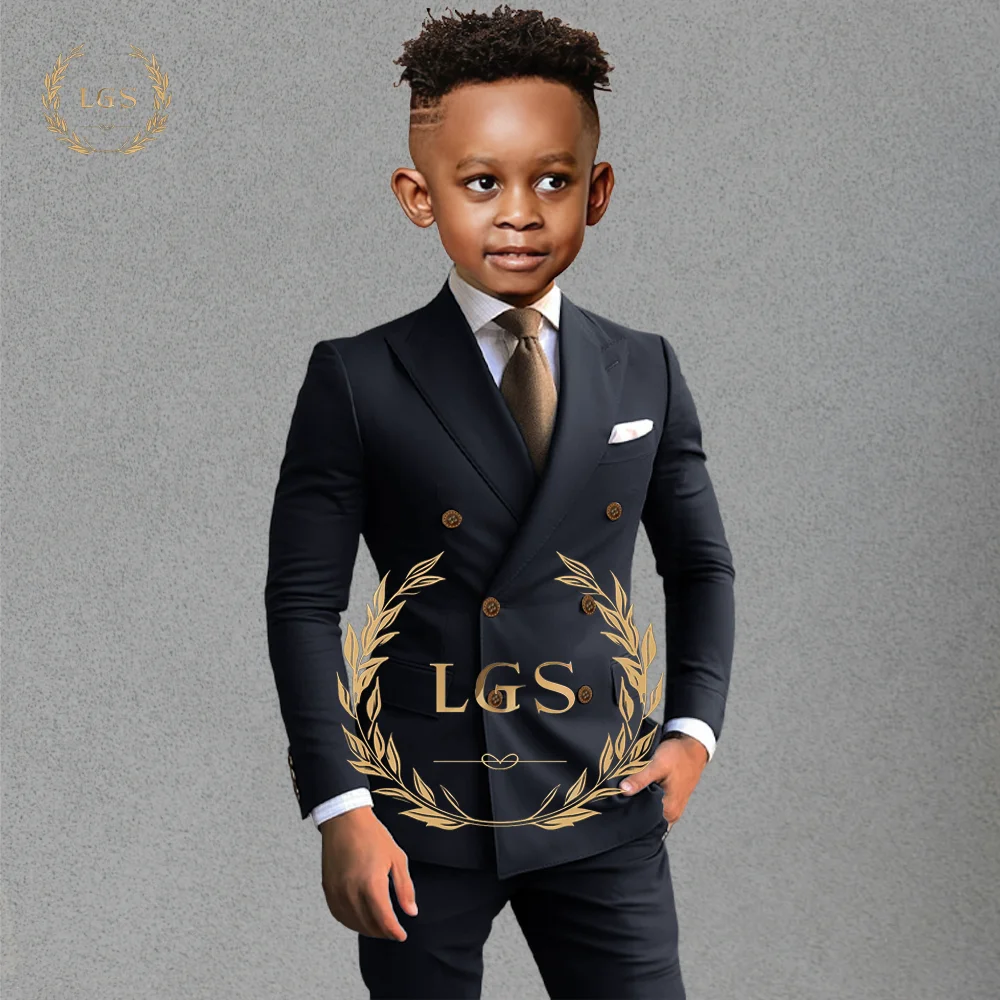 

Boys Classic Peak Lapel Suit 2 Piece Set Custom Double Breasted Children's Formal Suit Elegant Slim Fit Wedding Banquet Suit