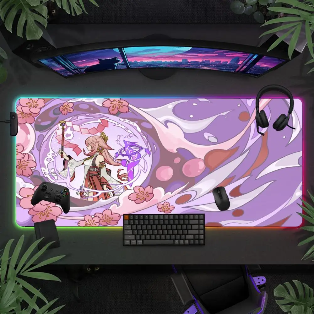 

Genshin Impact XXL RGB Gaming Mouse Pad Desk Mat HD Gamer Accessories Large LED Light Mousepads PC Computer Carpet with Backlit
