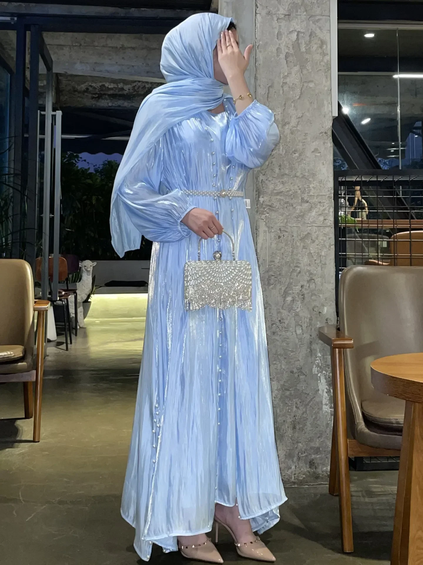 Dubai Abayas Turkish Glitter Muslim Dress Woman Elegant Party Evening Abaya Long Sleeve Elegance Long Dresses Kaftan Robe Caftan