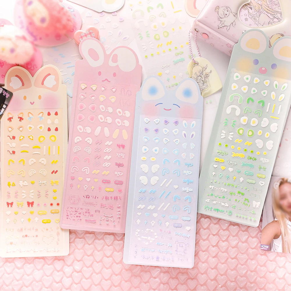 PET Stickers, Cute Cartoon Rabbit Ears, Powder Blusher Photos, Star Chasing Cards, Cartoon Characters, Material Stickers
