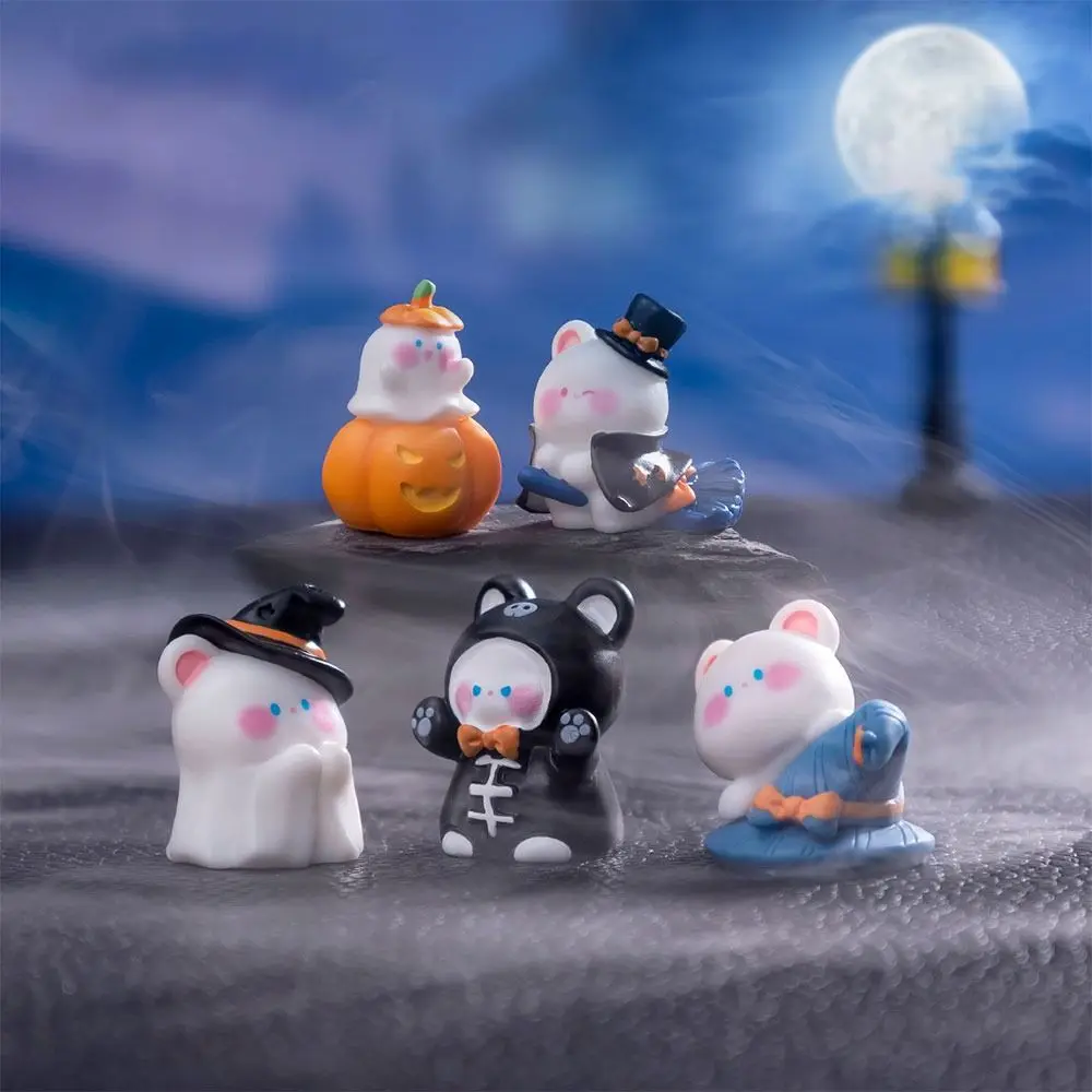 Halloween Accessories Cartoon Pumpkin Bear Doll Resin Halloween Supplies Miniature Bear Figurine Micro Landscape Multicolor