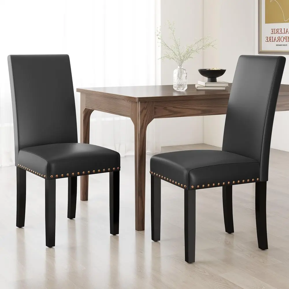 

Dining Chairs Set of 2, Modern Dining Room Chair,Upholstered Pu Leather Kitchen Chair with Vintage Copper Nail for Restaurant am