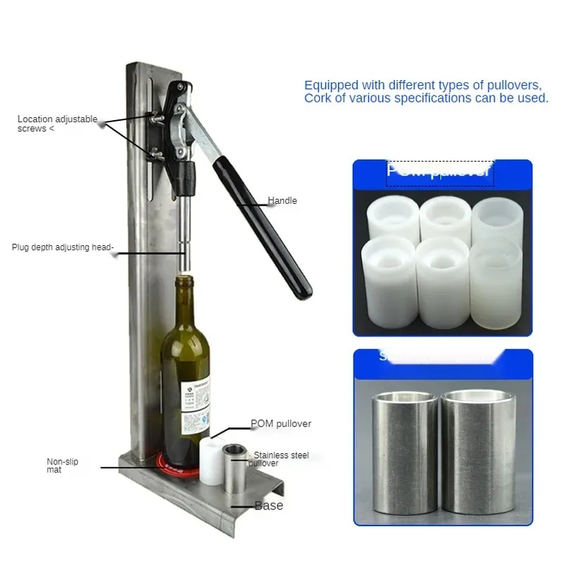 Stainless Steel Manual Wine Capping Machine, Small Commercial Tool for Red Wine Bottle Cork Sealing