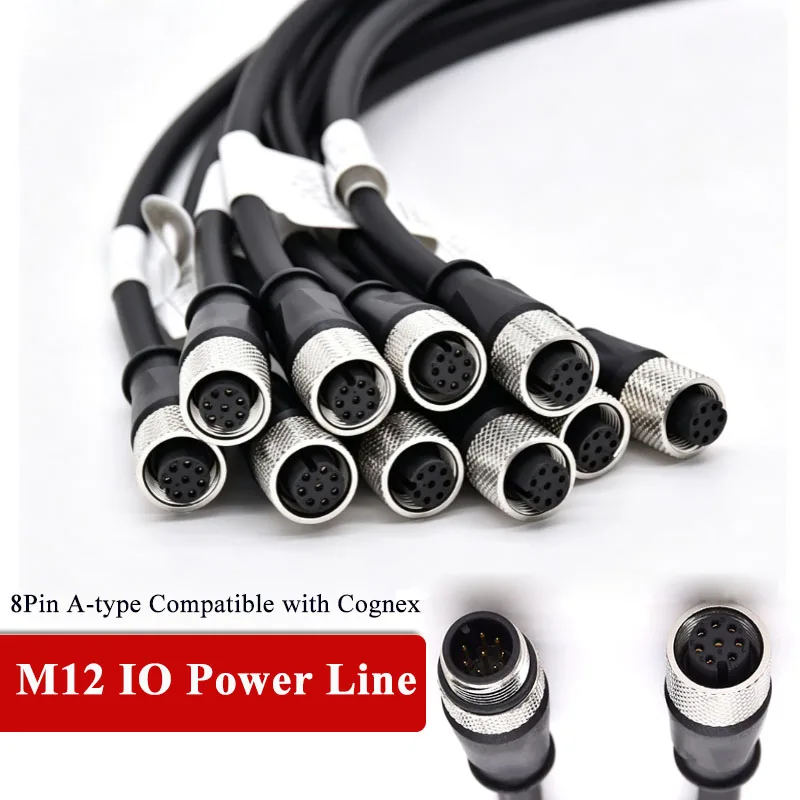 M12 8Pin A-type IO Line Compatible with Cognex Power Cord Male Female Shielded Communication Cable 5000 Series CCB-84901-0102-05
