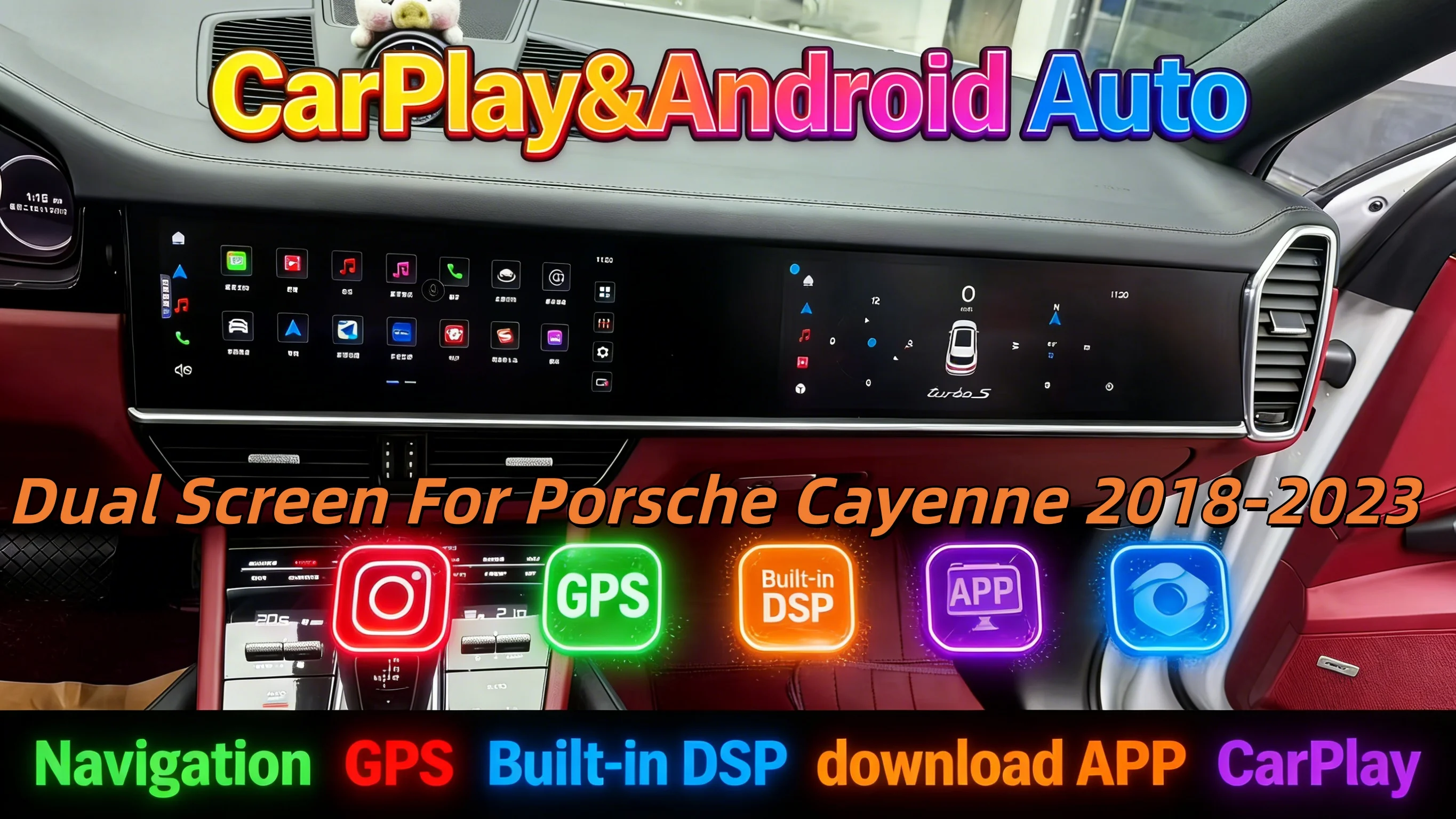 

Android Auto GPS-навигация, мультимедийное видео стерео для Porsche Cayenne 2018-2023, беспроводной приемник CarPlay, головное устройство Bluetooth