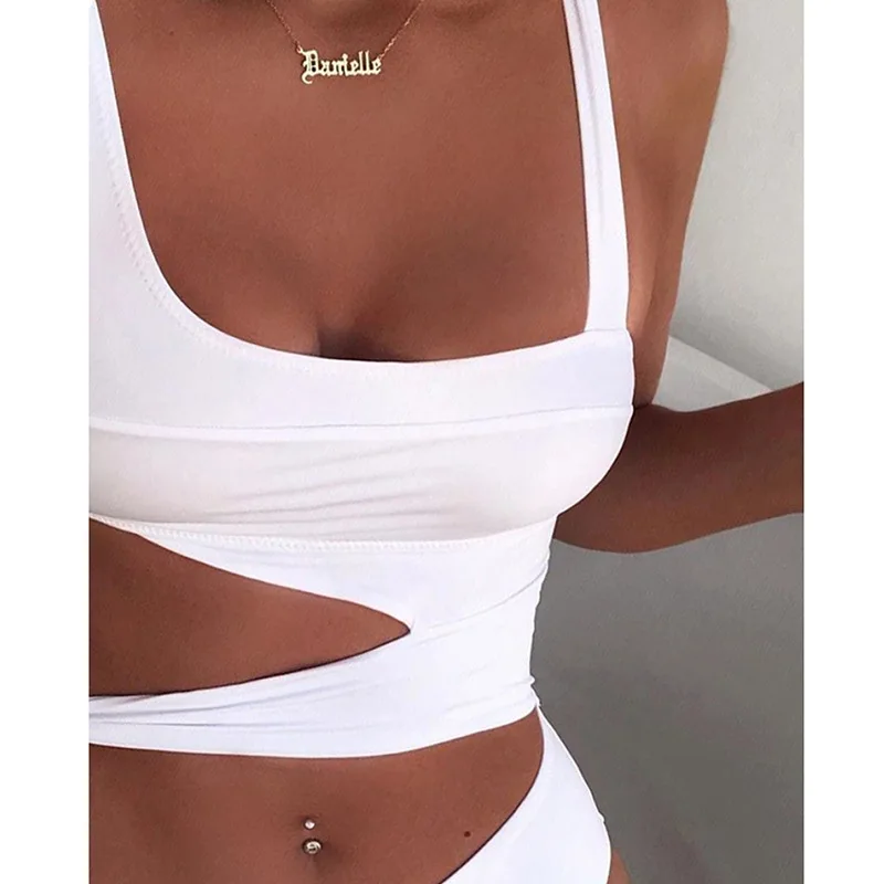 

Летний женский топ-майка с асимметричным кроем и вырезами, укороченный, облегающий, из нейлоновой ткани, в уличном стиле