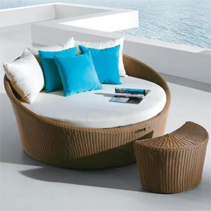 for Rattan Round Bed Casual Outdoor Furniture Sofa Bed Courtyard Big Bed Photo Studio Shooting Bed
