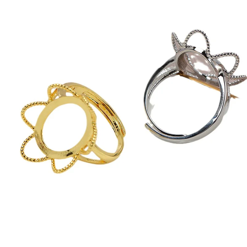 JZ005 Anillo Ajustable de Perlas con Borde de Encaje Chapado en Oro Cobre Mapei, Base Vacía para Joyería DIY