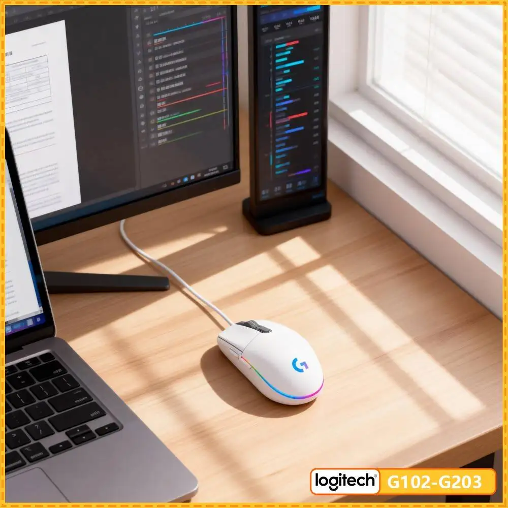 Logitech G203 Wired Gaming Mouse RGB Backlight 8000 DPI 6 Buttons 1ms Response 2.1m Cable Windows Mac Sturdy