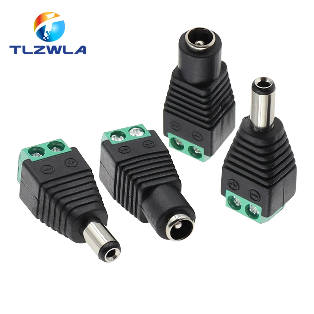 Adaptador de enchufe macho para CCTV, 1 piezas, 12V, 2,1x5,5mm, 5,5x2,5mm, luz LED de un solo color