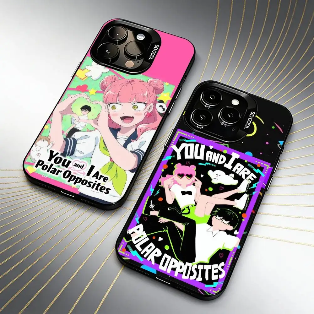 Romance Anime You x I Are Polar O-OppositeS Phone Case For iPhone 16 17 15 14 12 13 Pro Max Black Candy Matte Shockproof Cover