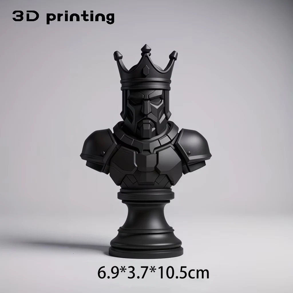 Matte Low Poly King Chess Bust 3D Printed Sculpture Medieval Armored Monarch Statue Modern Shelf Tabletop Decor Collectible