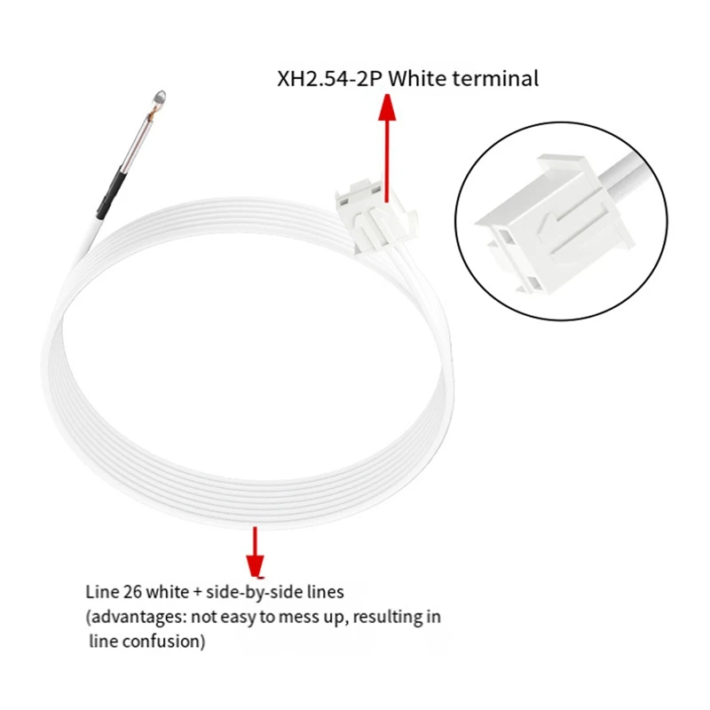 5Pcs For Ender 3 Thermistor,NTC 100K Glass Bead Thermistor,3D Printer NTC 3950 Ohm Thermistor Temp Sensor With XH2.54-2P Durable