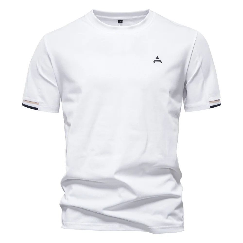 

2026 Summer New Men's T-shirt Male Solid Color Embroidery Casual Clothes Men's Round Neck Short Sleeve Tee Shirt