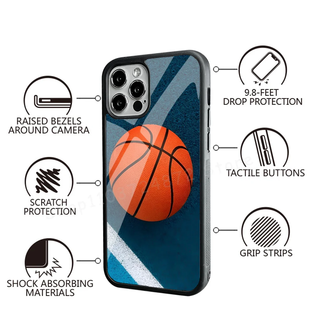 Funda de teléfono con diseño deportivo de baloncesto para IPhone 16, 15, 14, 13, Pro Max 11, Mini espejo Alex para cubierta de carga inalámbrica Magsafe