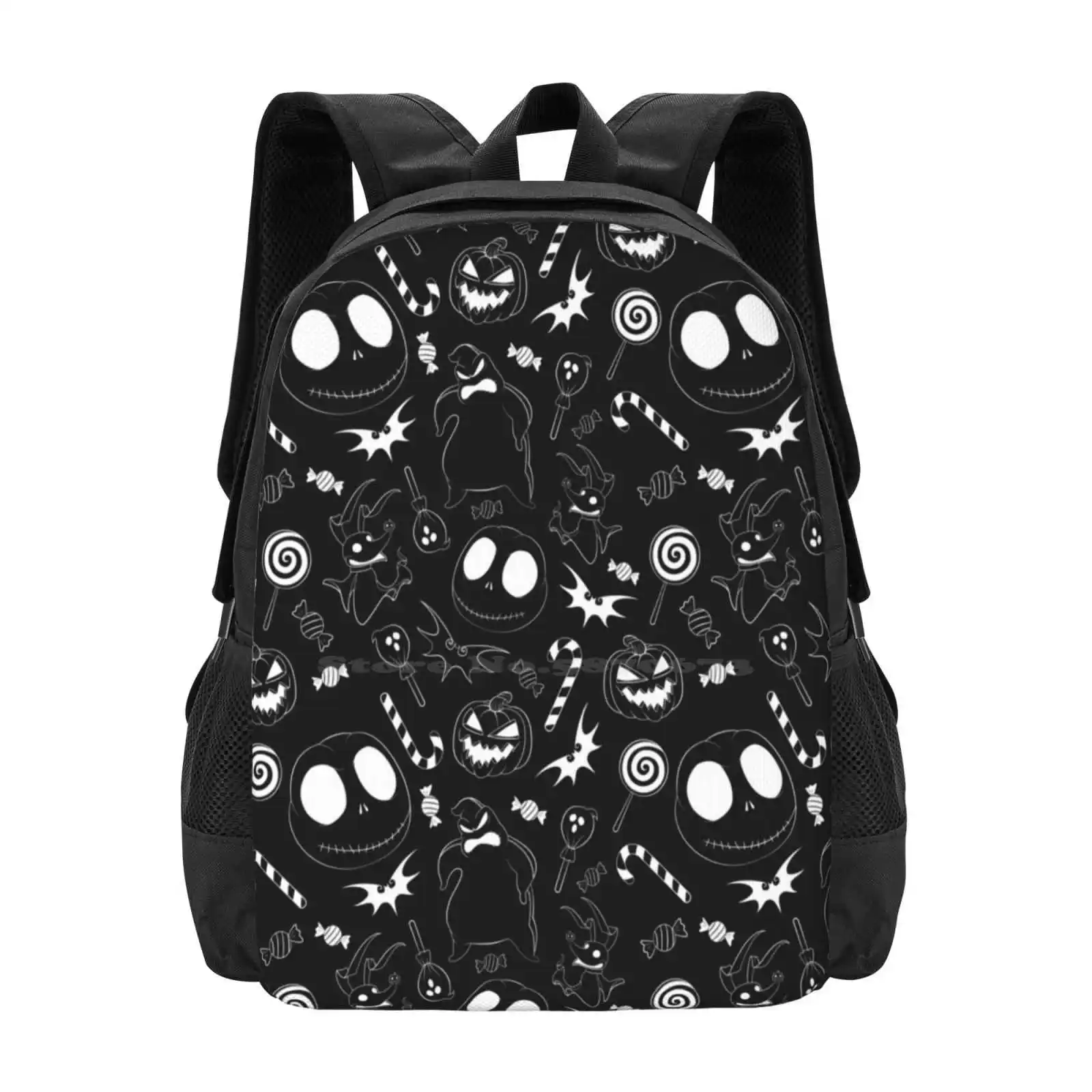 Halloween Albtraum-Schwarz-Weiß-Muster Schult aschen Reise Laptop Rucksack Halloween Weihnachten Jack Skelli ngton Zero Dog