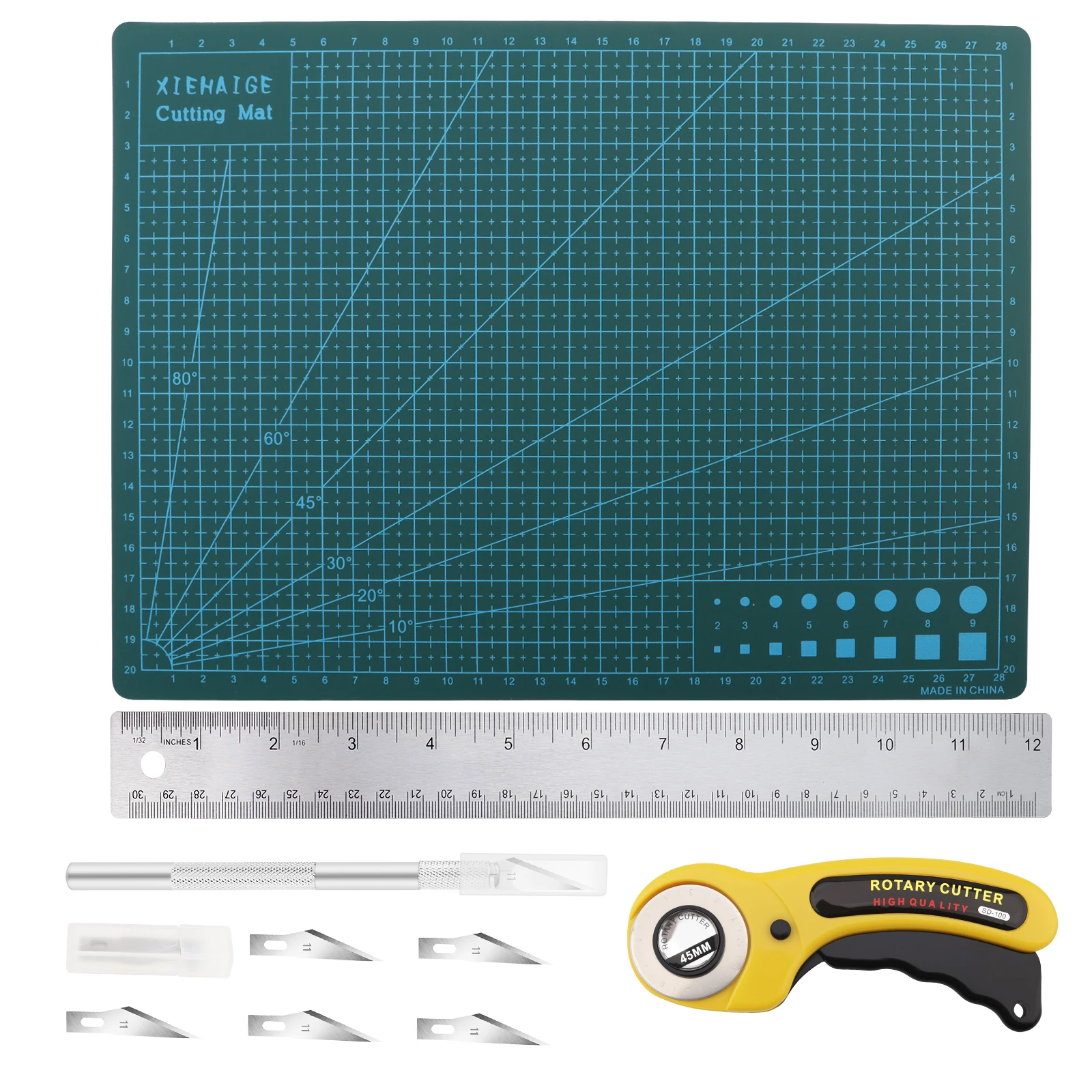 

Self Healing A4 PVC Cutting Mat Set for Crafting Sewing Patch Working Carving Tool Stainless Steel Cork Ruler Fabric Cutter Kit