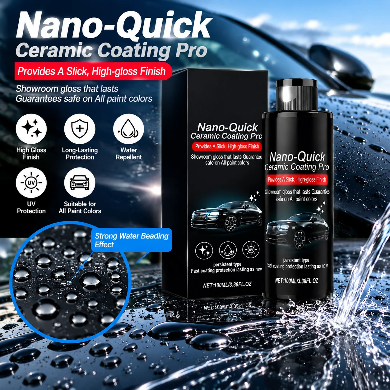 100ml Nano‑Quick Ceramic Coating Pro Max Car Paint Protection Hydrophobic Water Repellent High Gloss Shine Quick DIY Car
