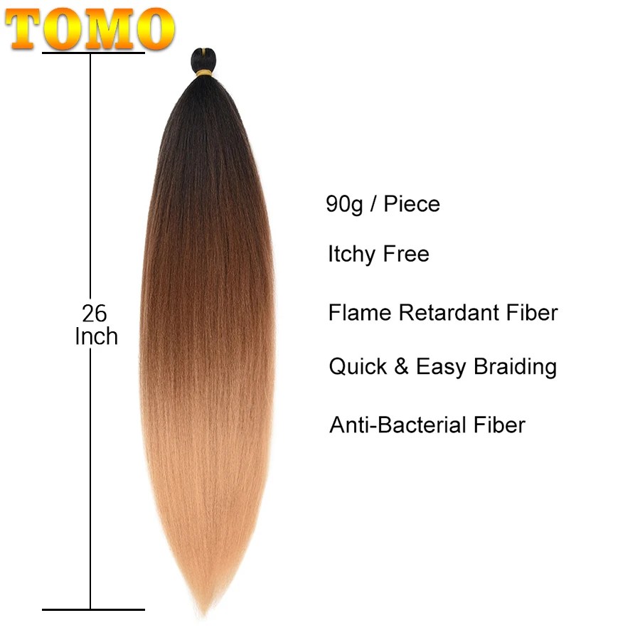 Tomo Lange Vlechten Haarverlenging Prestretched Zachte Yaki Synthetische Gehaakte Gevlochten Hot Water Instelling Zwart Bruin Blond