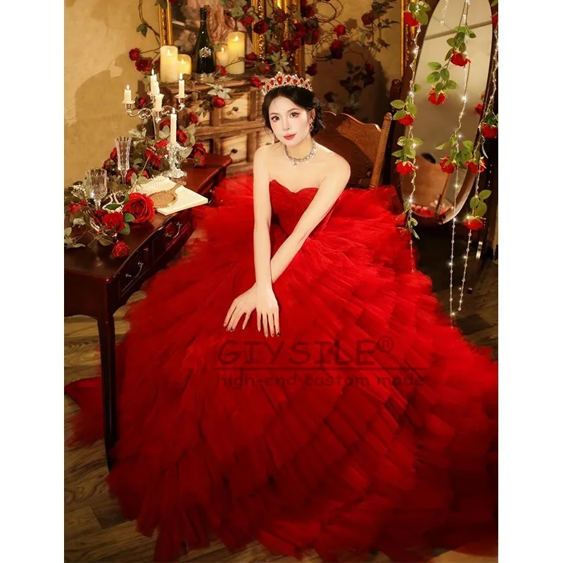 

GIYSILE Customized Red Tube Top Sleeveless 2026 New Fashion Light Wedding Dress Princess Fluffy Party Banquet Evening Dresses