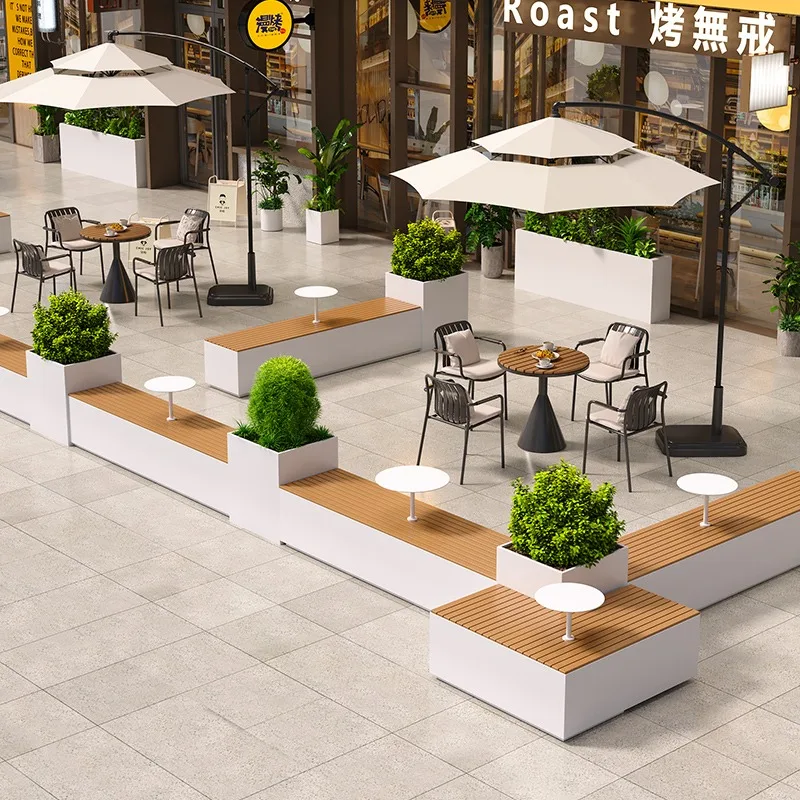 hh-Commercial Modern Garden Outdoor Stainless Steel Flower Flower Trough Swing Fence Partition Bench Combination Seat Pot Trays