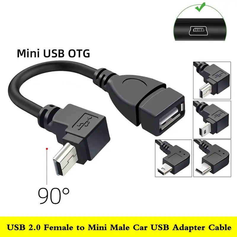 10cm 25cm Bend Car MP3 Data Cable Mini USB to USB OTG Car Audio USB Flash Drive T-Port Adapter Cable