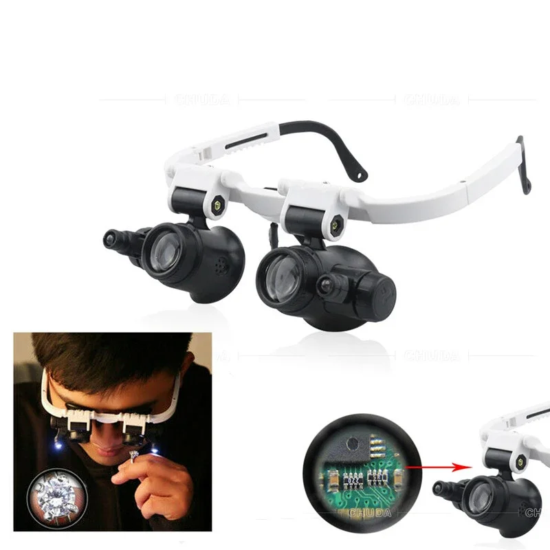 

15x 23x Small Repair Engraving Repair Magnifying Glass with Double LED Lights Retractable High Power Glasses Magnifiers Tools