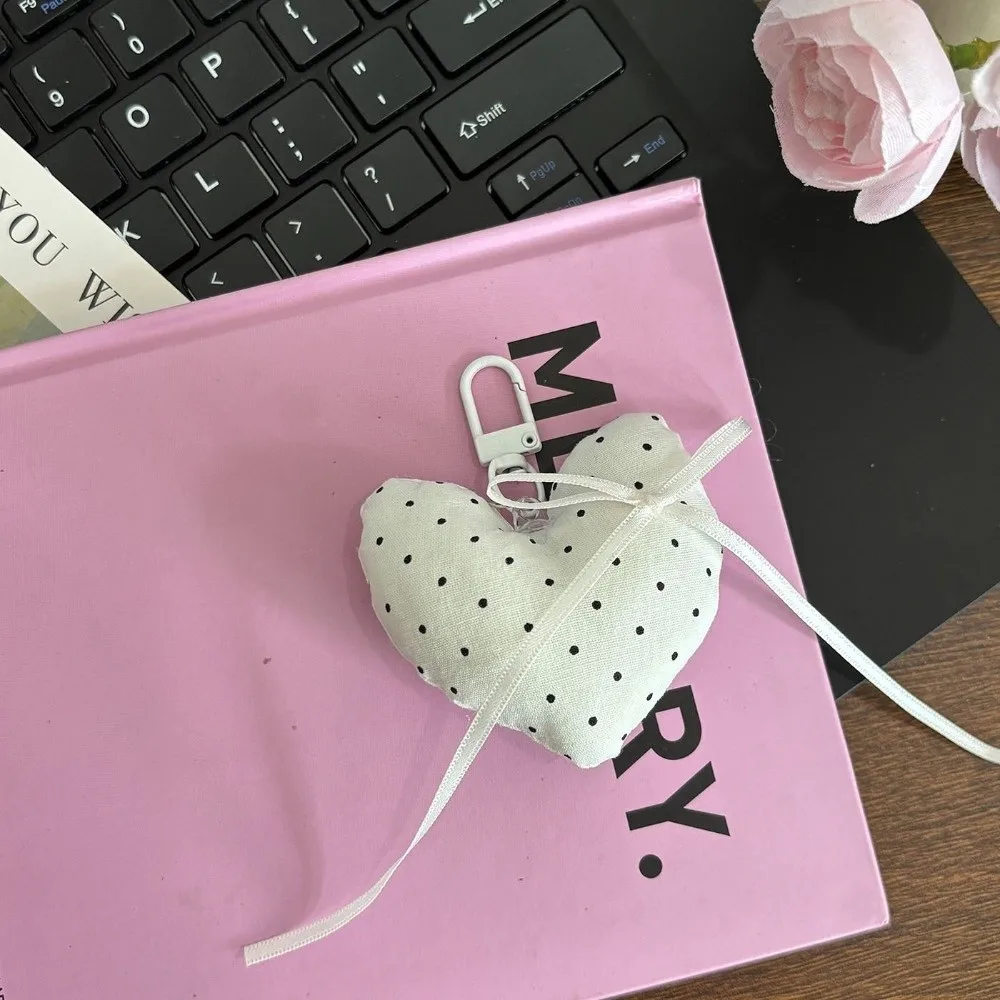 Polka Dot Pattern Keychain Moon Star Heart Shape Ribbon Bow Design Fabric Bag Charm Hanging Pendant Style Soft Fabric
