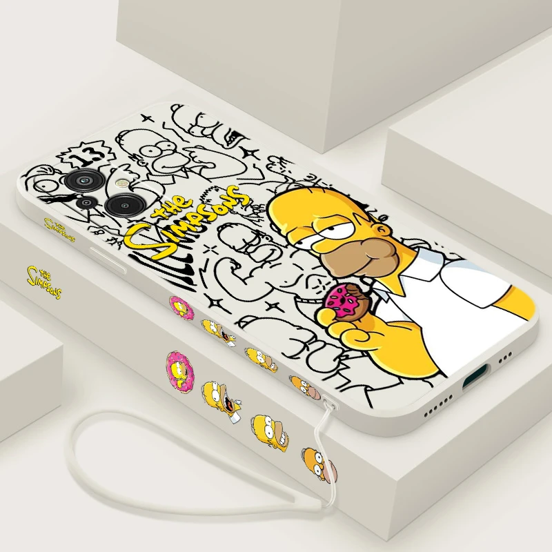 Disney The simpsons Cute Liquid Left Rope Phone Case For Redmi 6 7 8 9 10 11 12 13 K30 40 50 60 AT X A1 Ultra Pro Soft Cover