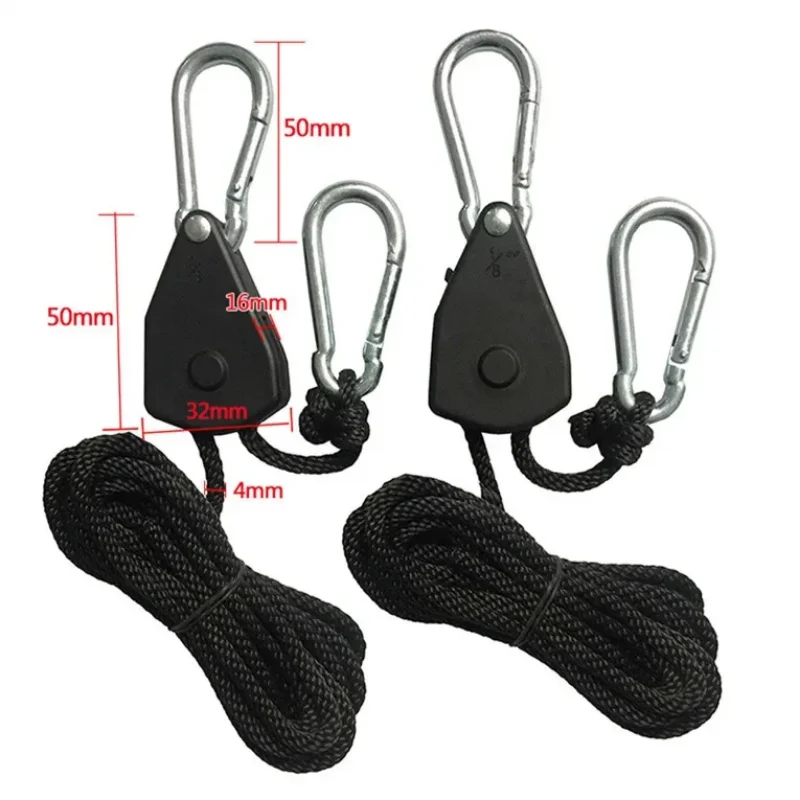 Adjustable 2M Ratchet Hanger Pulley Lifting Pulley Hook Adjuster Rope Hanger Rope Camping Hiking Lamp Lock Rope Tent accessory