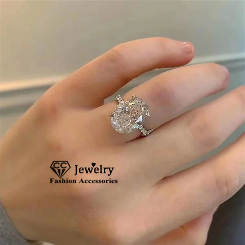 CC White Gold Plated Rings Big Oval Stone Fine Jewelry for Women Fashion Accessories Zirconia Wedding Ring Drop Shipping CC1686