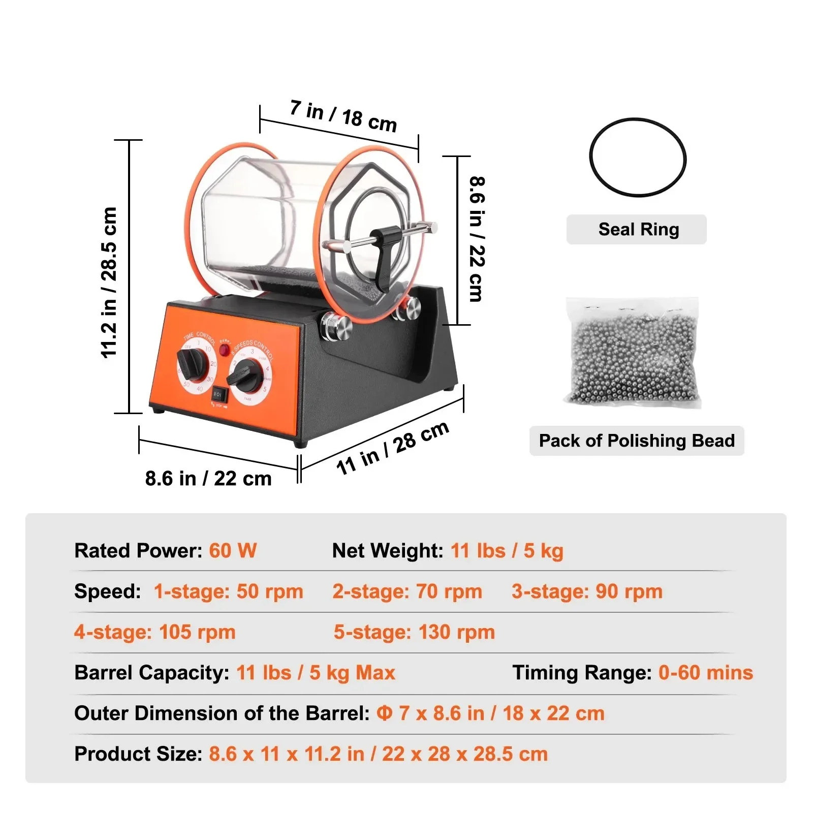 SIHAO 3/5kg Sieraden Polijstmachine Tumbler Polijstmachine Verstelbare Snelheid w/0-60 Minuten Sieraden Oppervlakte Polijstmachine Finisher 3500 rpm