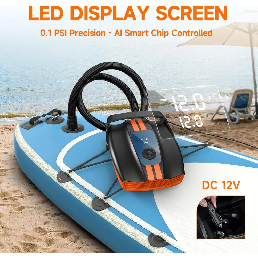 

50PSI Paddle Board Pump, Electric High Pressure SUP Pump, 12V DC Car Connector for Stand Up Boards, Pickup, Kayaks Boats
