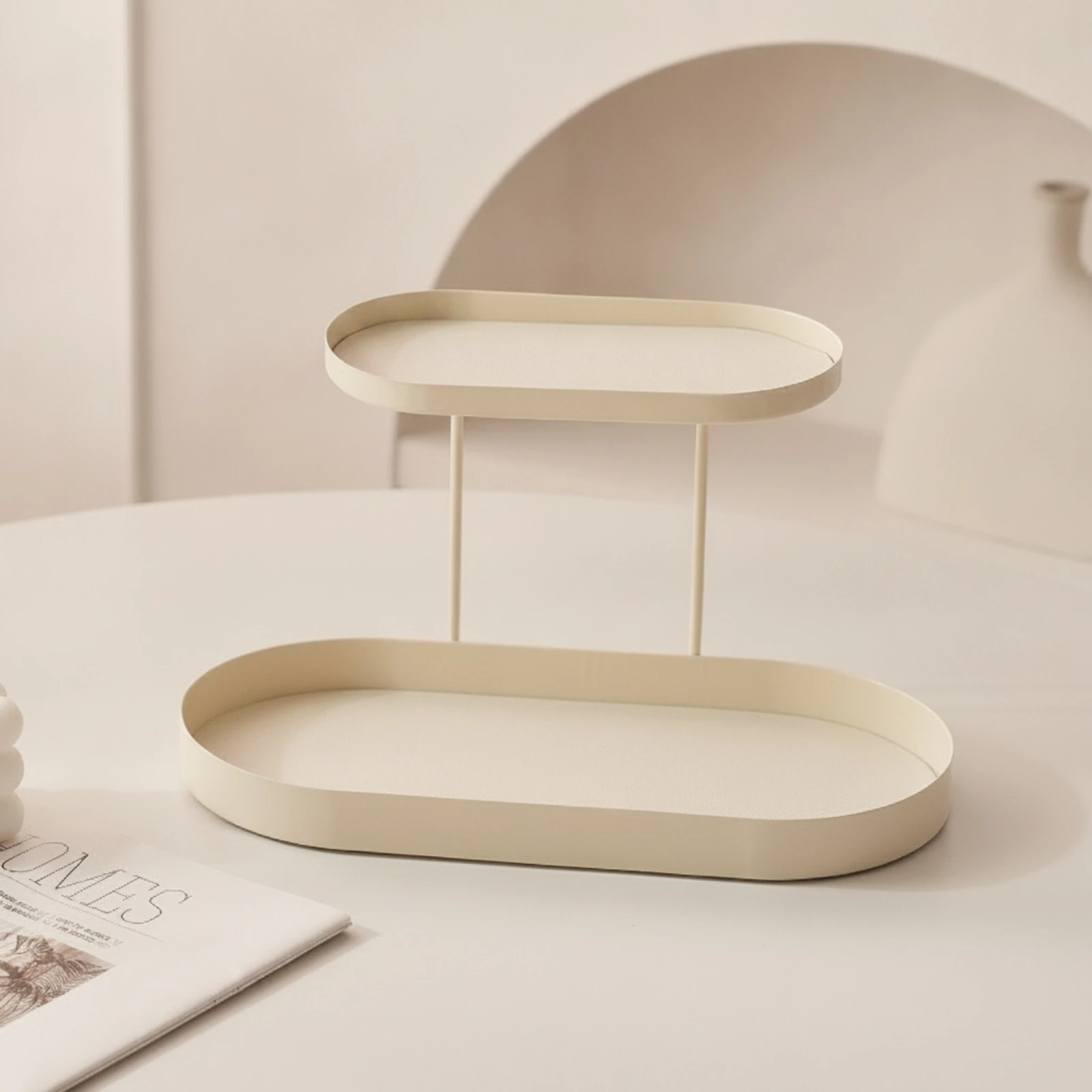 Two-Tier Cosmetic Organizer Double-Layer Desktop Storage Tray Cosmetic Storage Shelf Decorative Display Rack Open-Structure
