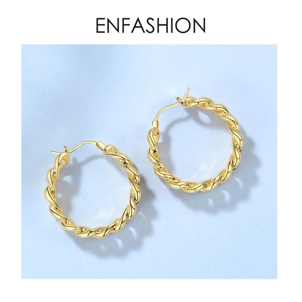 ENFASHION Punk Small Link Chain Hoop Earrings For Women Gold Color Round Hoops Earings Fashion Jewelry Pendientes Mujer E191088