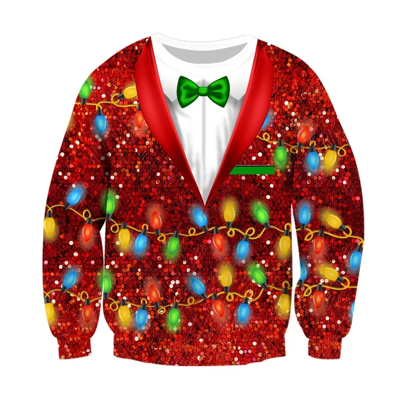 

Ugly Christmas Sweaters Men Novelty Xmas Funny Fake Two Pieces Sweatshirt Sweater 3d Print Led Light Suit Crew Neck Sweatshirt