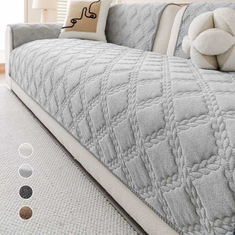 2026 Milk Fleece Sofa Cover Four-season Universal Thickened Plush Non-slip Anti-cat Scratch One-piece Seat Cushion Solid Color