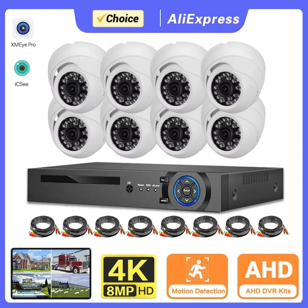 Kit de sistema de seguridad de cámara CCTV AHD 4K, conjunto de DVR de 8 canales para exteriores, cámara tipo bala BNC de 8MP, Kit de videovigilancia XMEYE 4CH