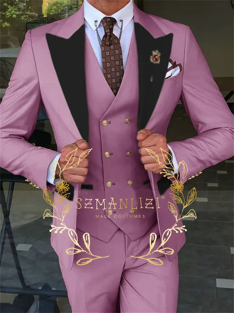 Men Skinny 3 Pieces Set Formal Slim Fit Tuxedo Prom Suit / Male Groom Wedding Blazers High Quality Dress Jacket Coat Pants Vest