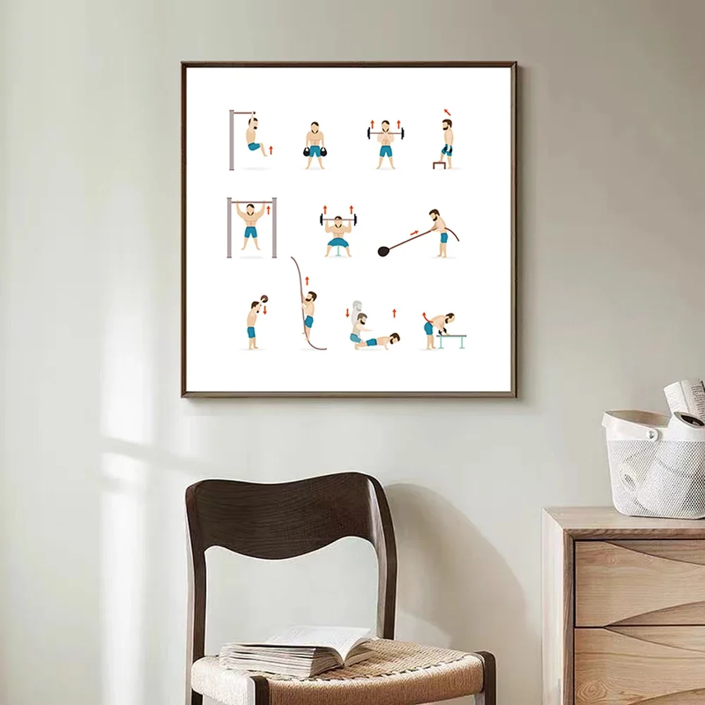 Weight Training Exercises Dumbbell Workout Bodybuilding Example Picture Silk Cloth Poster Wall Art Home Decoration Gift