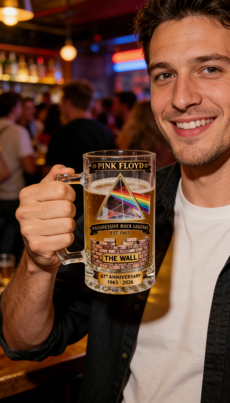 Pink Floyd 61st Anniversary Beer Stein - 1965-2026 Commemorative Tankard, The Dark Side of The Moon Prism Glass Mug for RockFans